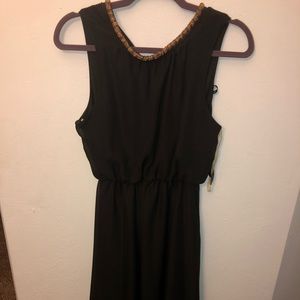High/Low Black Dress w/ Gold Neckline